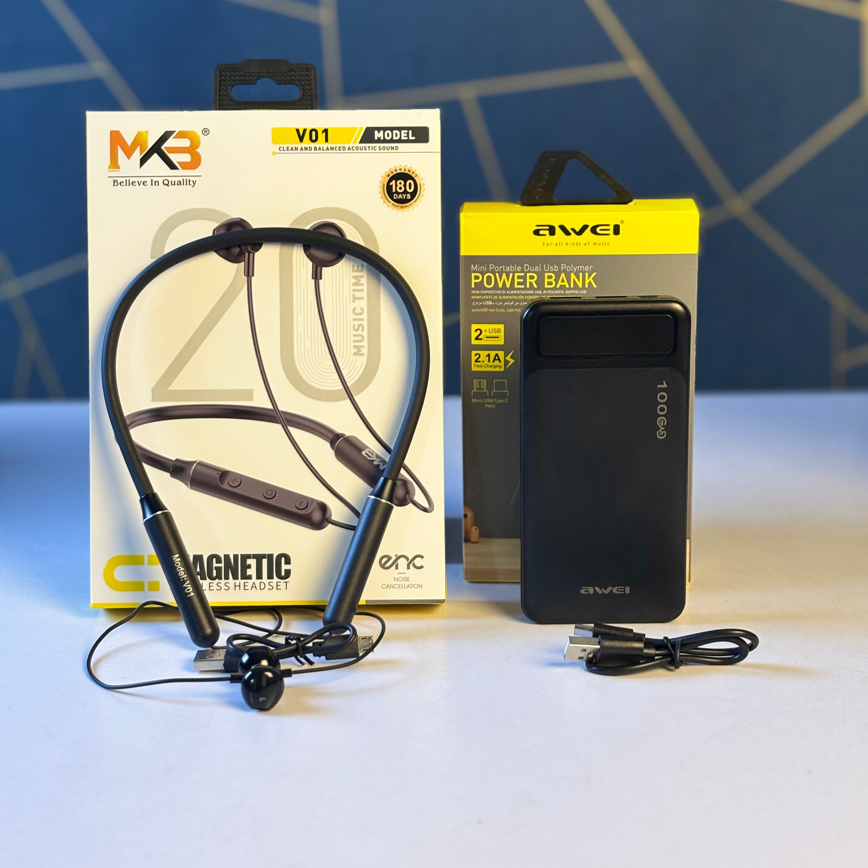 2in1 power bank 10000MAh and MKB 20 hours nekband combo