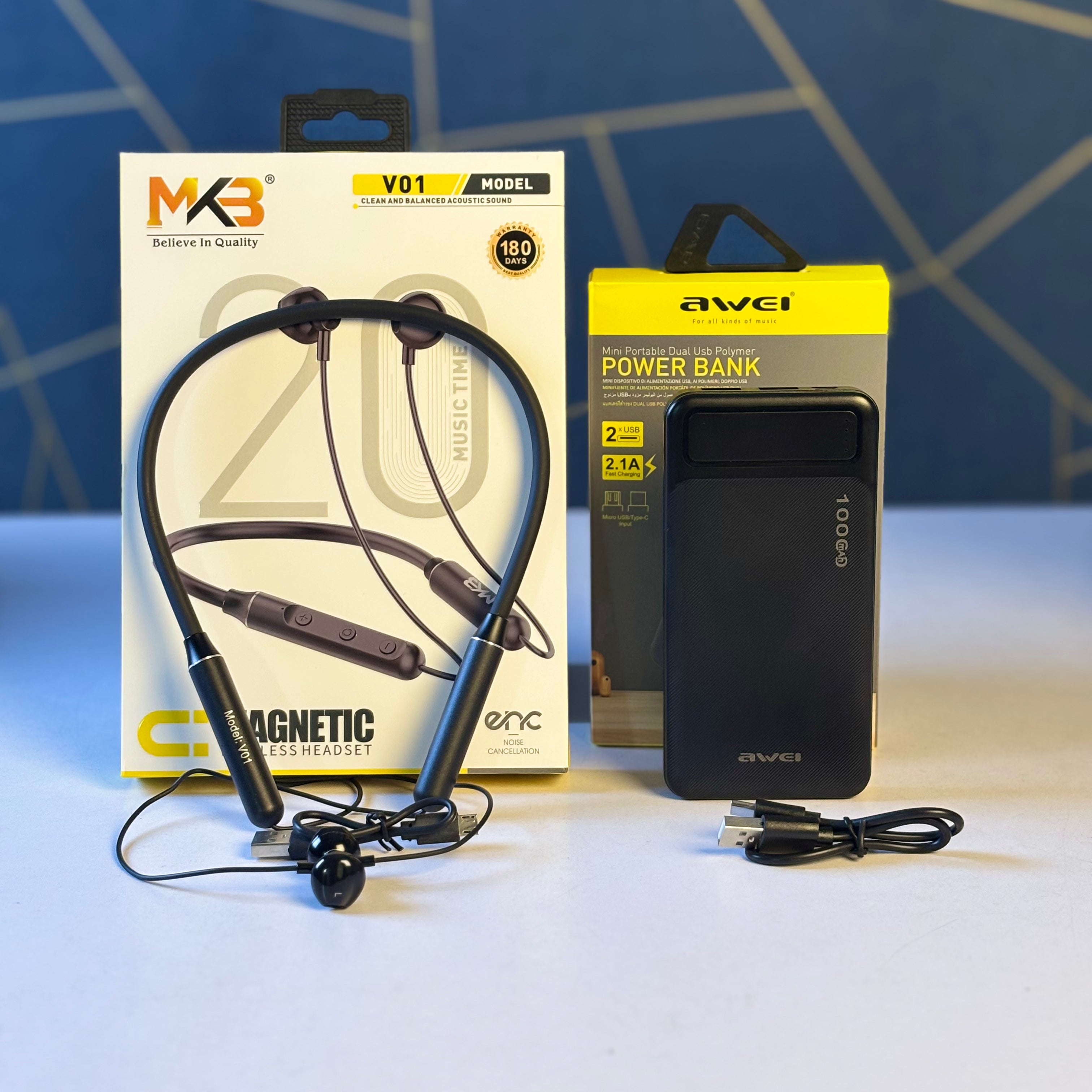 2in1 power bank 10000MAh and MKB 20 hours nekband combo