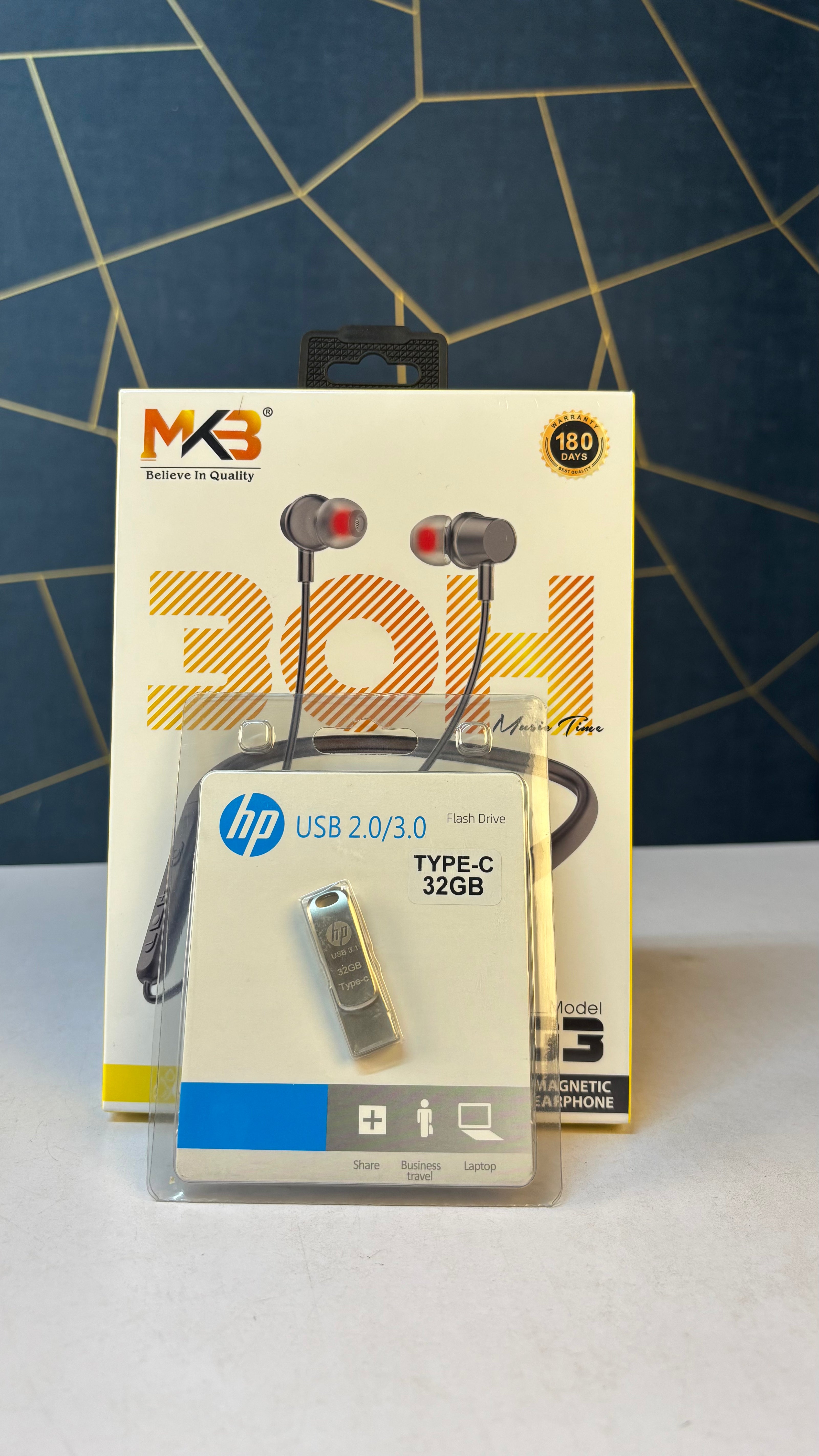 2-in-1 MKB Neckband 30 Hours + 32GB Phone and Laptop supported Pendrive