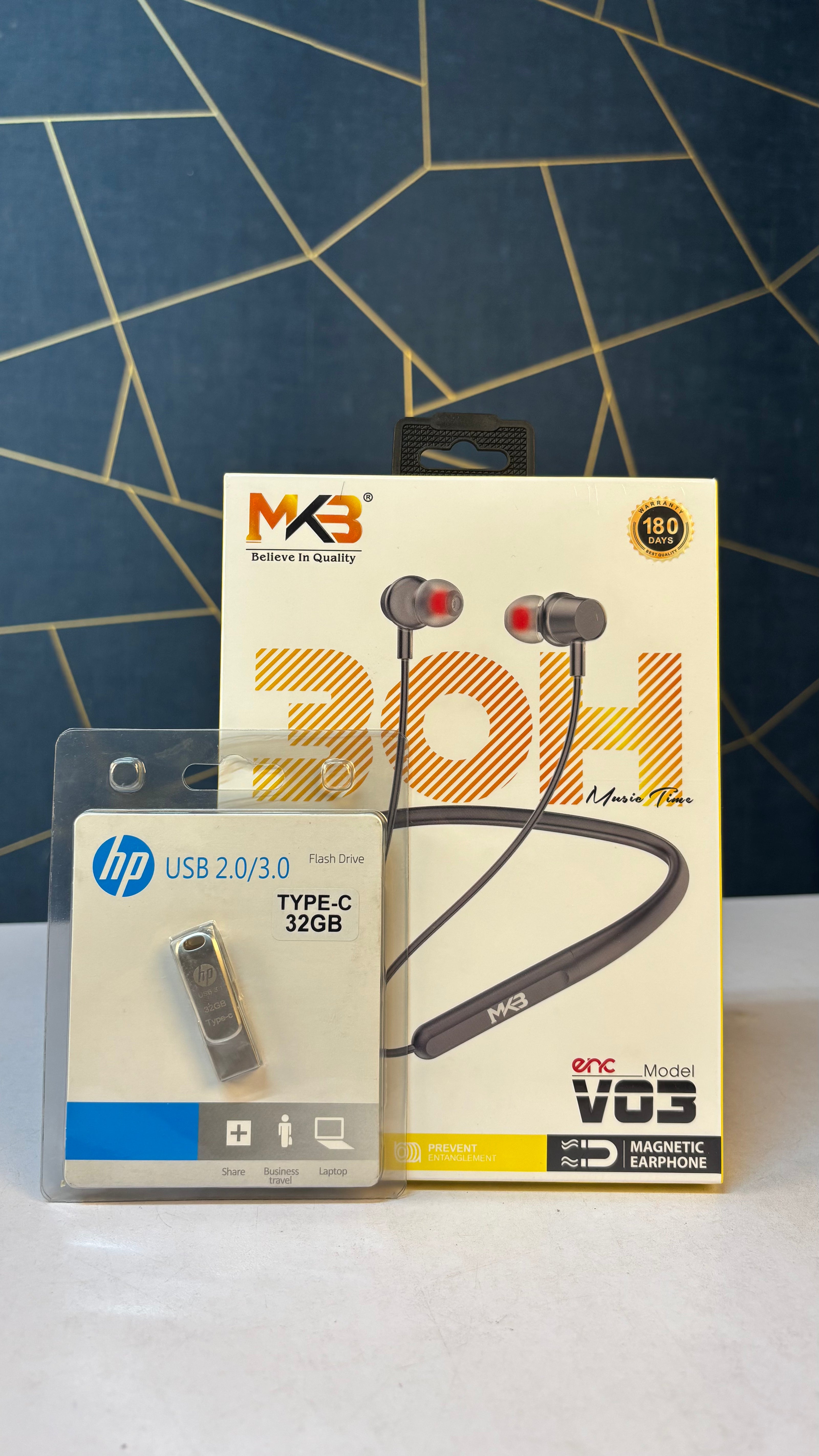 2-in-1 MKB Neckband 30 Hours + 32GB Phone and Laptop supported Pendrive