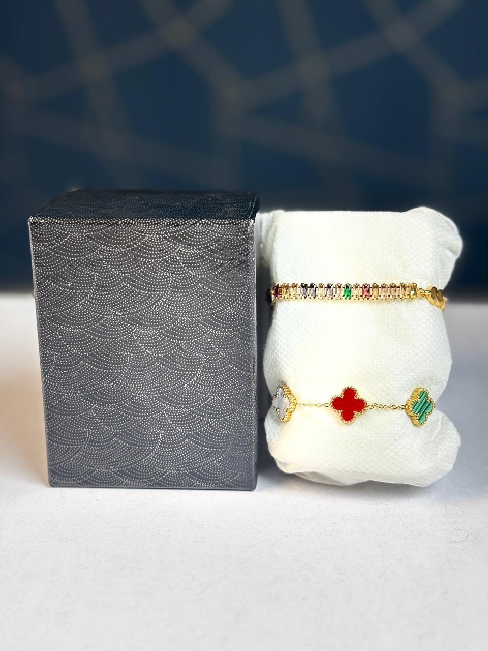 Clover AND Multi-Stone Tennis Bracelet Set