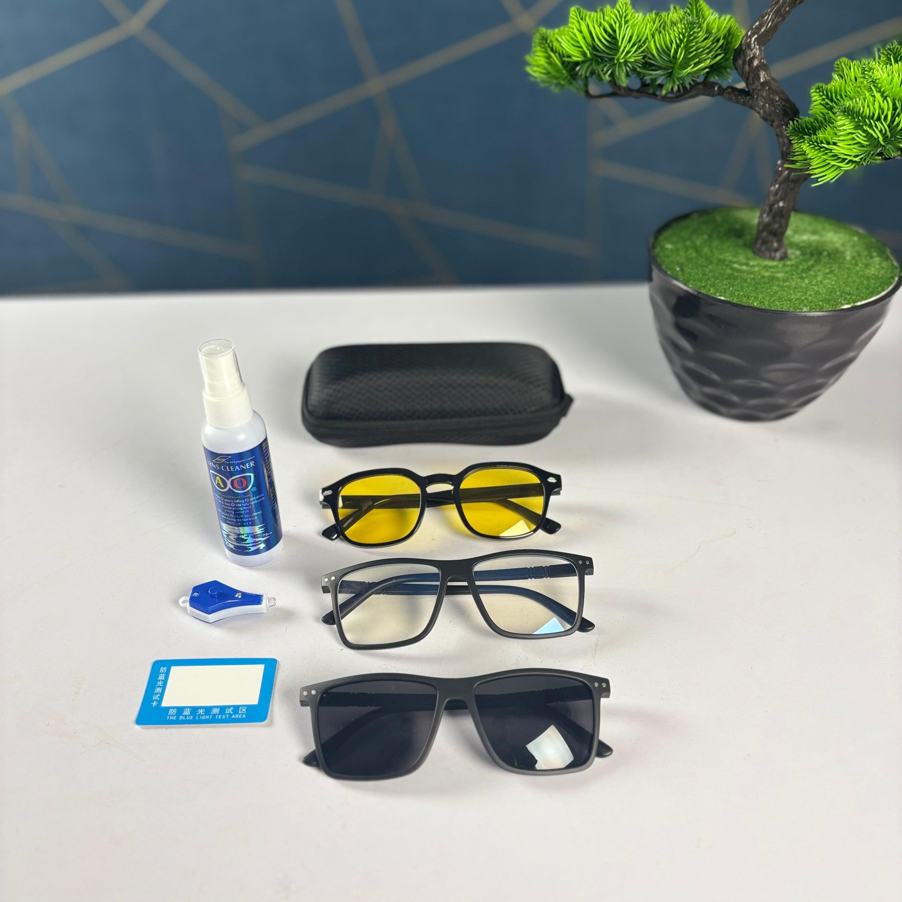 ৮৫০ টাকায় ১টি ব্লু-কাট চশমা, ১টি সানগ্লাস, ১টি নাইট ভিশন চশমা, লেন্স ক্লিনার এবং টেস্টিং কিট