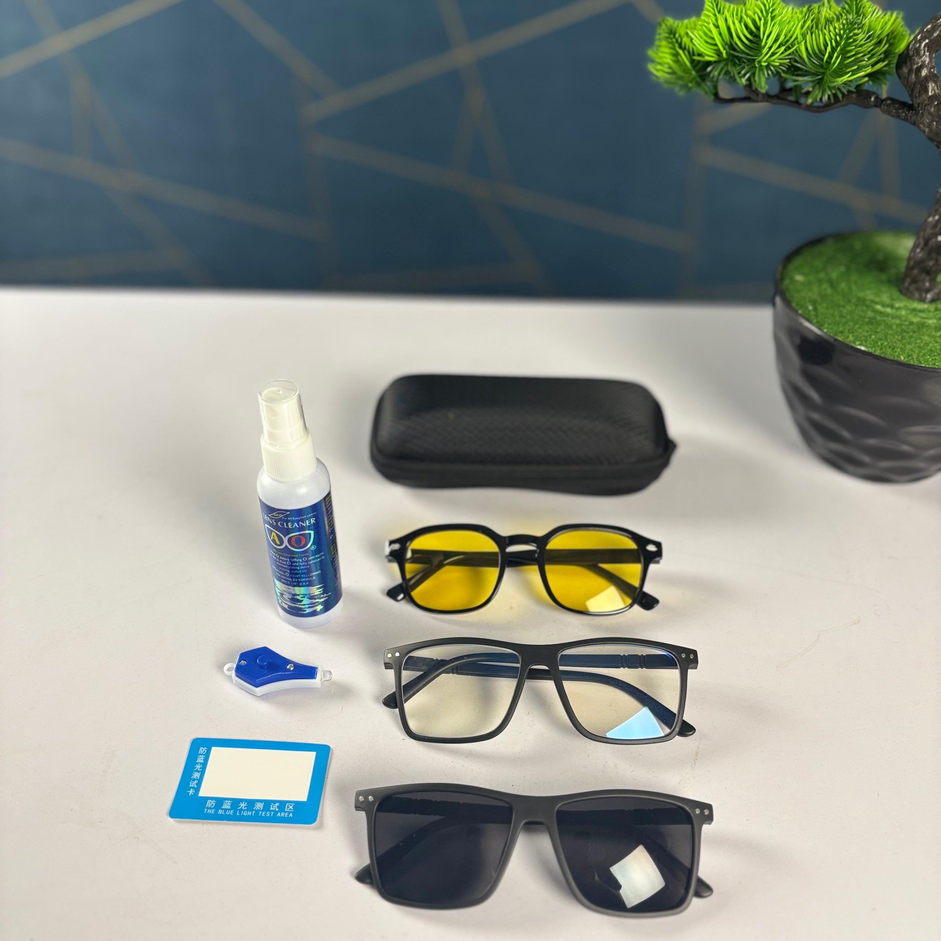 ৮৫০ টাকায় ১টি ব্লু-কাট চশমা, ১টি সানগ্লাস, ১টি নাইট ভিশন চশমা, লেন্স ক্লিনার এবং টেস্টিং কিট