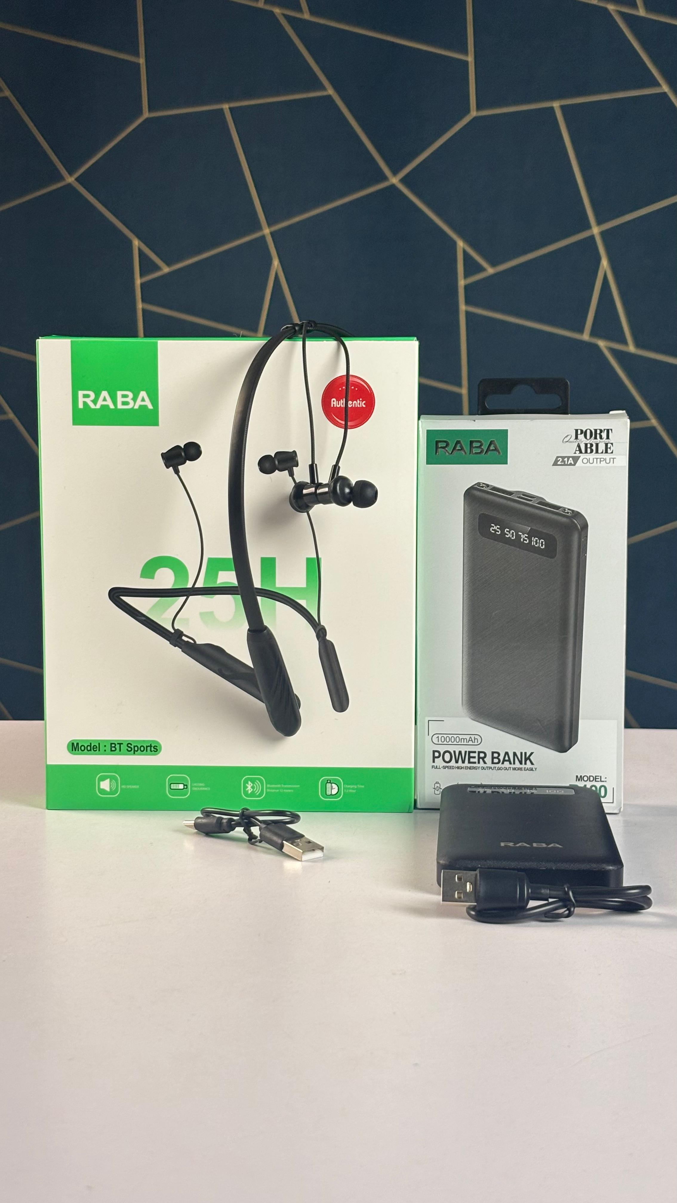 2-in-1 Deal: BT-Sports Neckband RABA 25H + 10000mAh Power Bank RABA- P100