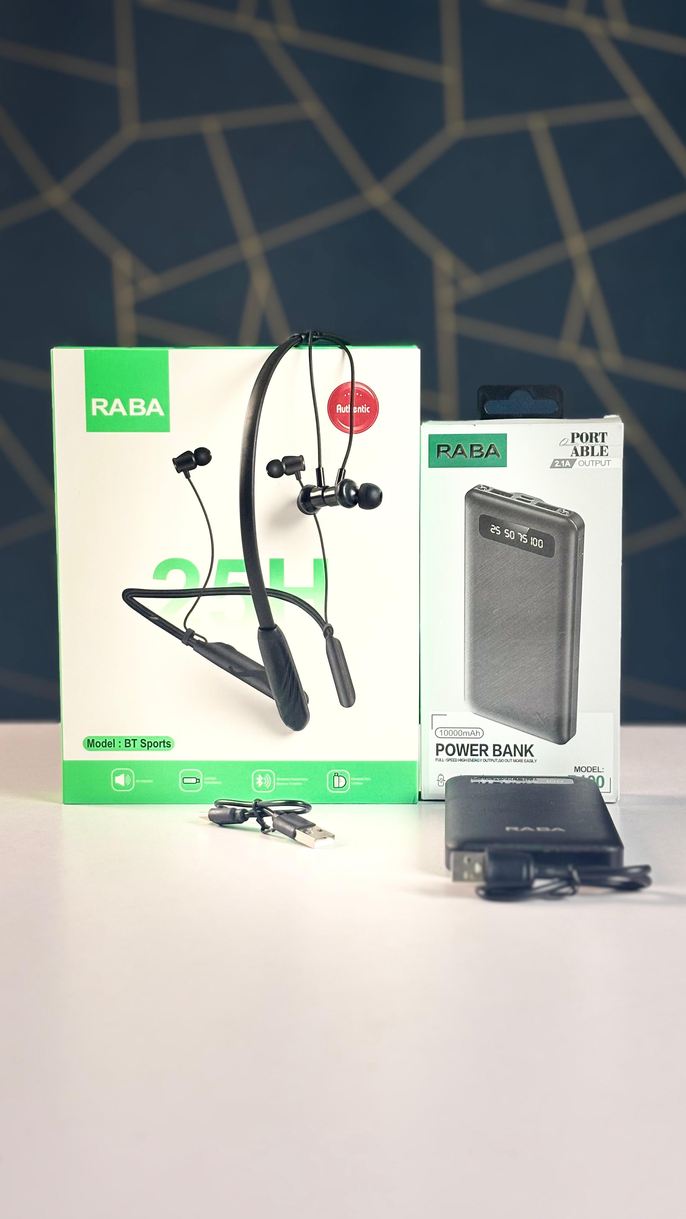 2-in-1 Deal: BT-Sports Neckband RABA 25H + 10000mAh Power Bank RABA- P100