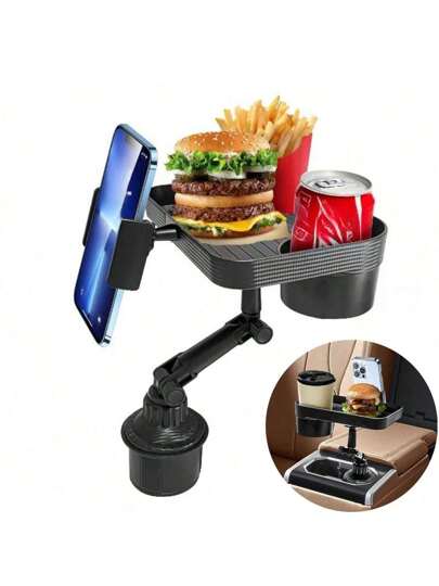 Multifunctional Car Cup Holder Tray with Phone Holder