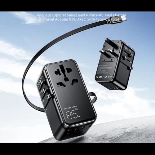 Vyvylabs Explorer Series GaN 4 Ports + AC Fast Charger Travel Adapter – 85W Model: GAN85T