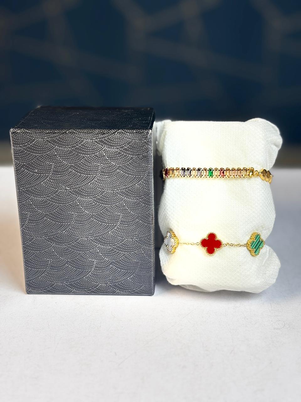 Clover AND Multi-Stone Tennis Bracelet Set