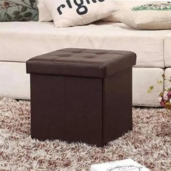 Square Shape PU Leather Rest Stool 13"13"13" - Brown - HT Bazar