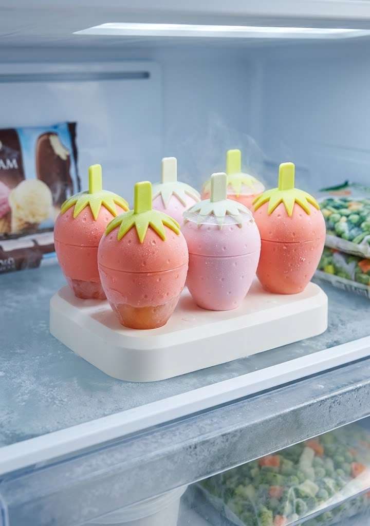 HuiHuang Strawberry Ice Lolly Mould – 6 Grid