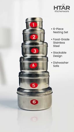 HTAR 6-Piece Premium Stainless Steel Nesting Container Set