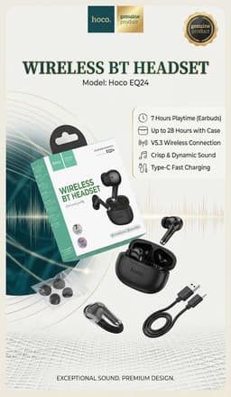HOCO EQ24 Wireless Bluetooth Headset – 13mm Speaker, 28H Long Battery Life