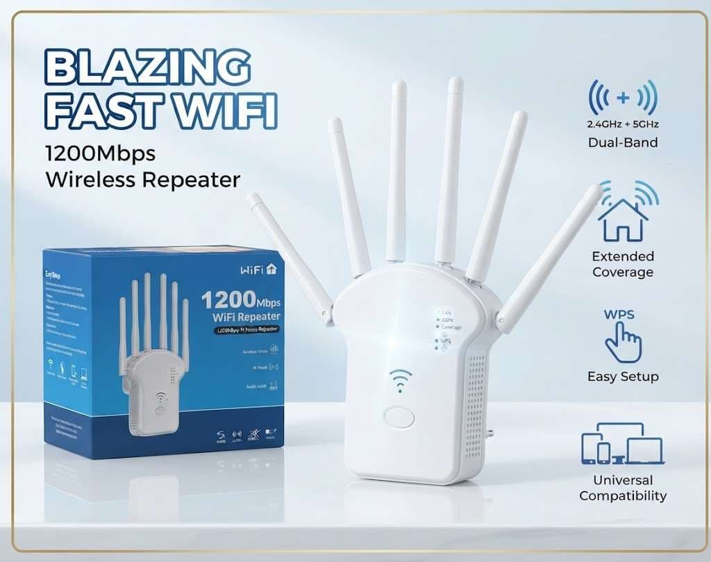 1200 Mbps WiFi Repeater – Dual Band Wireless Range Extender