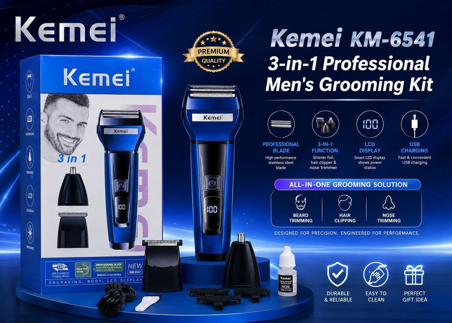 Kemei KM-6541 3-in-1 Professional Men's Grooming Kit