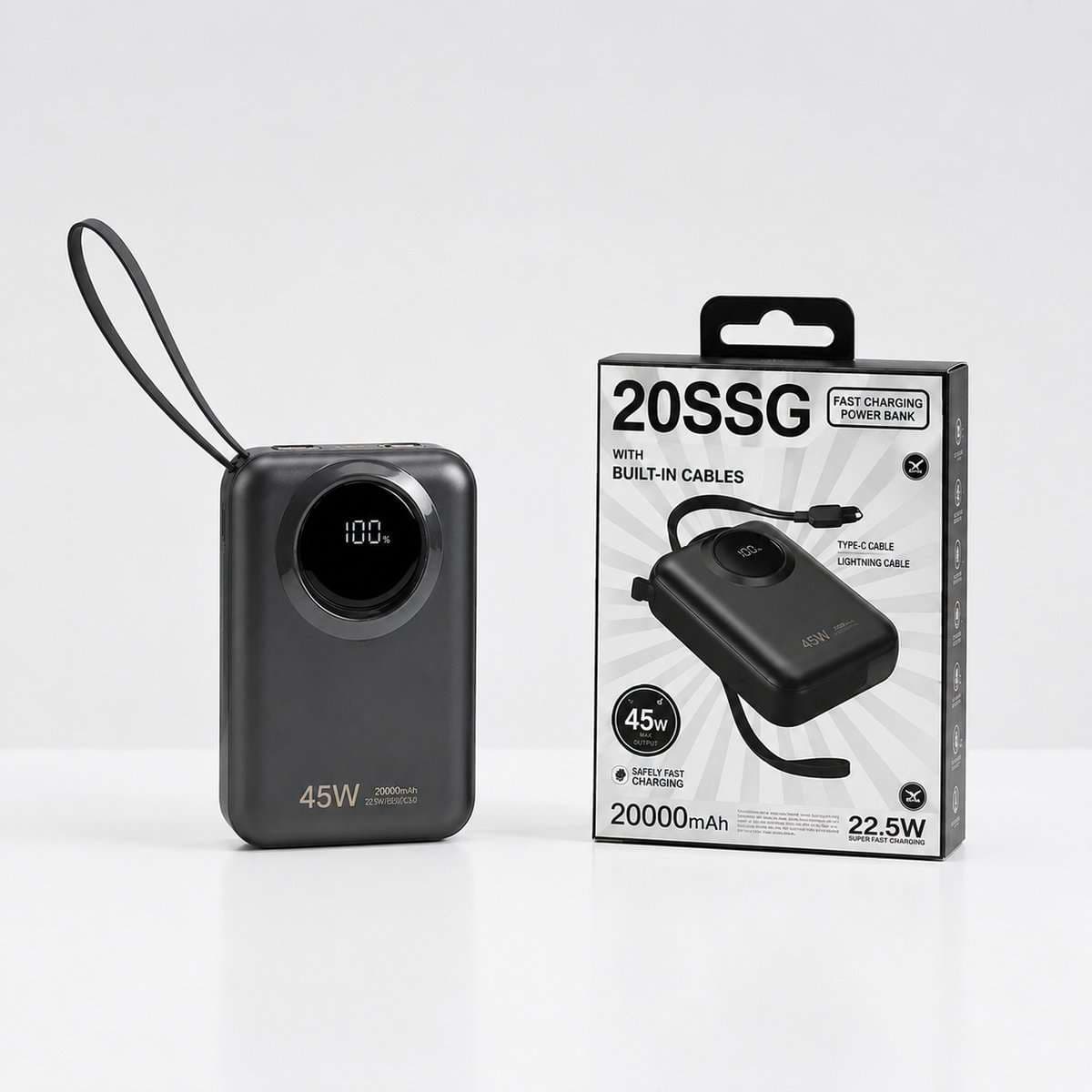 REMAX 20000mAh 45W Fast Charging Power Bank with Built-in Cables