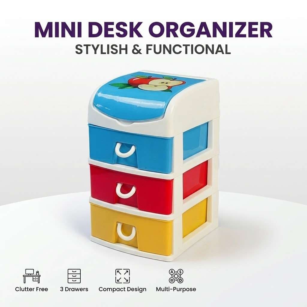 Mini 3-Layer Desktop Storage Drawer Organizer – Multi-Color Plastic Drawer for Home & Office