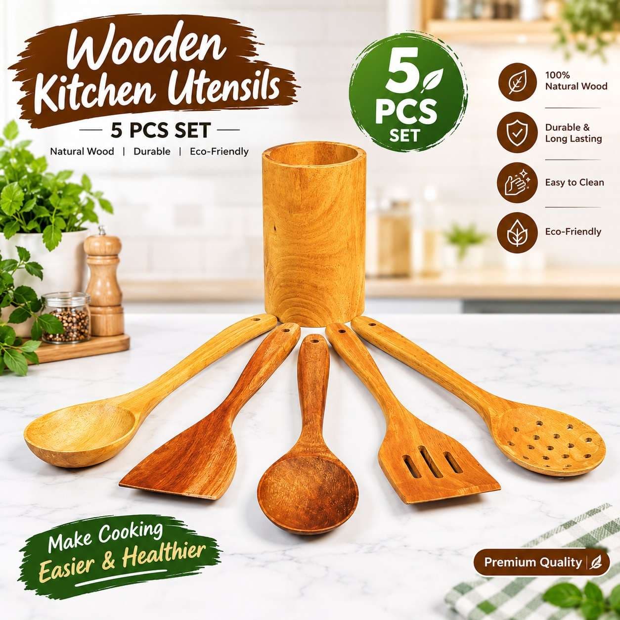 Wooden Kitchen Utensils – 5 Pcs Set