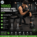 10KG Rubber Hex Dumbbell Set (Pair)