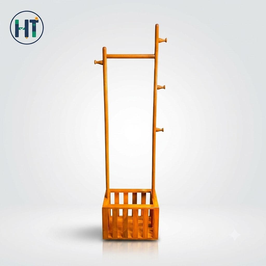 Premium Wooden Clothes Hanger Stand & Anla (Height: 5ft 7in)