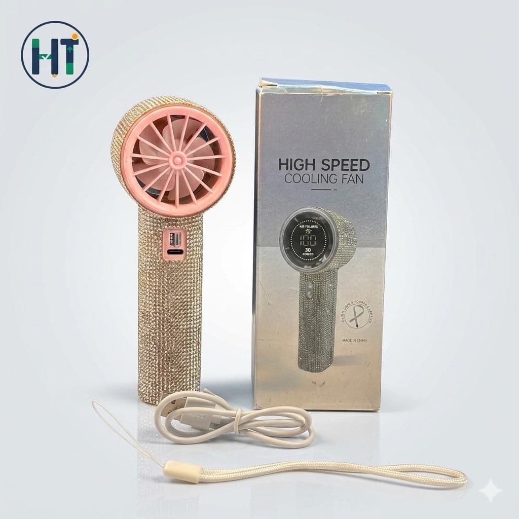 SF-EAN-0010 Premium Rhinestone High Speed Handheld Fan with 100-Gear Digital Display