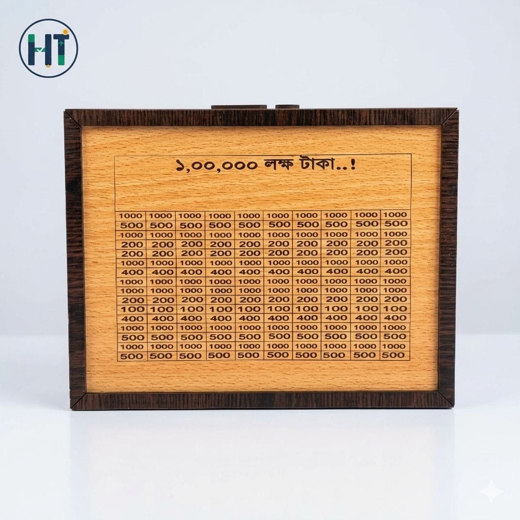 Wooden Money Saving Box with  Calendar & 1 Lakh Taka Target