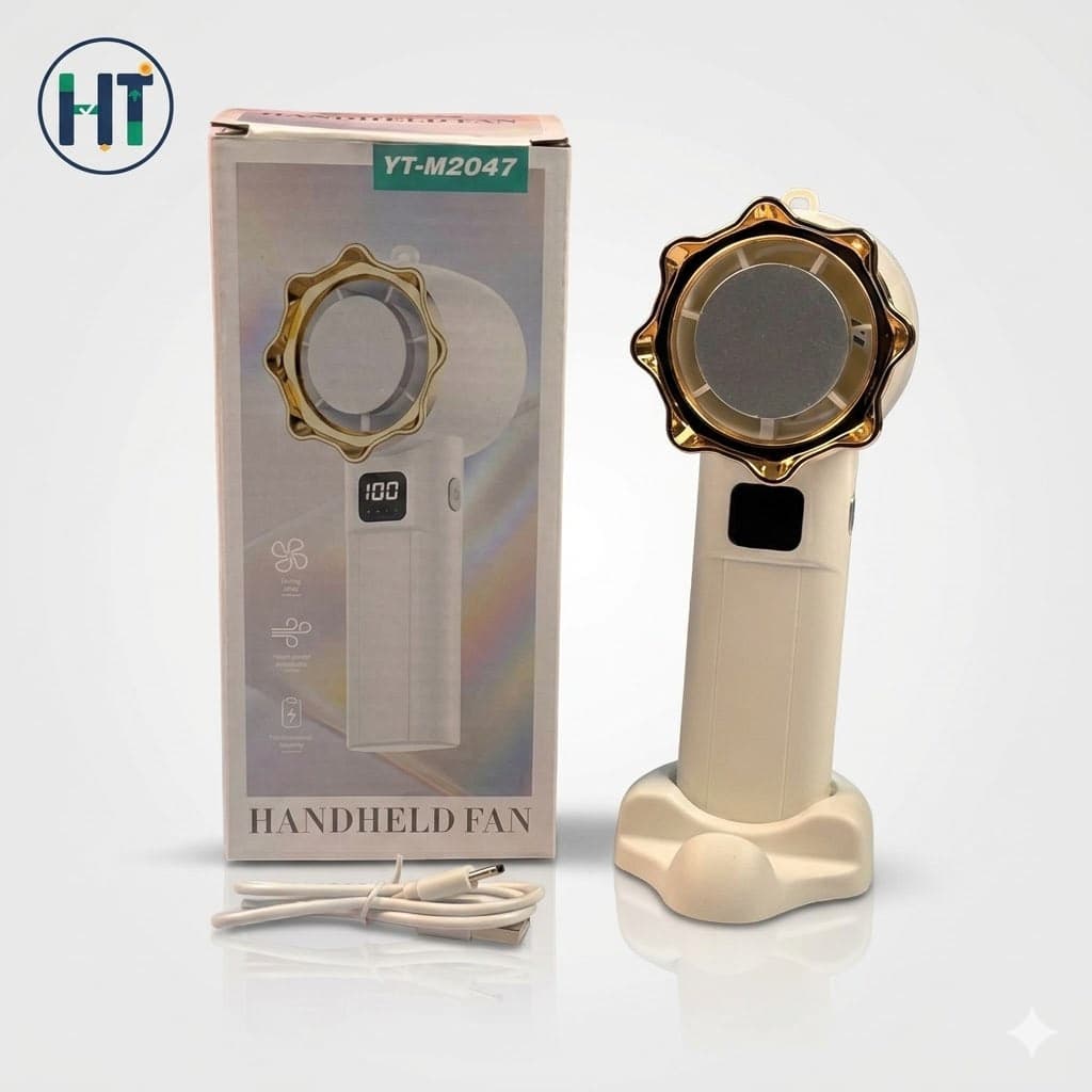 YT-M2047 Premium Rechargeable Handheld Fan with Dual Battery & Phone Holder