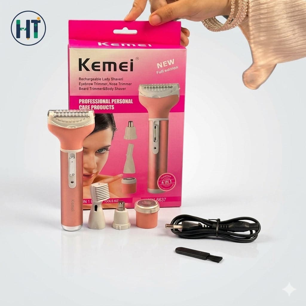 Kemei KM-6637 4-in-1 Rechargeable Professional Personal Care Grooming Kit for Women
