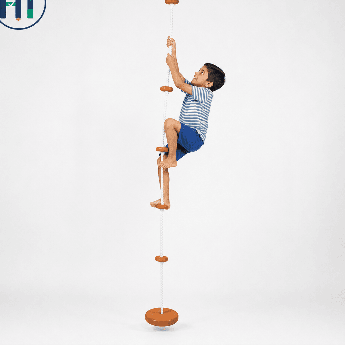 Kids Climbing Rope Ladder with Wooden Steps