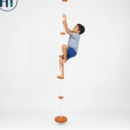 Kids Climbing Rope Ladder with Wooden Steps