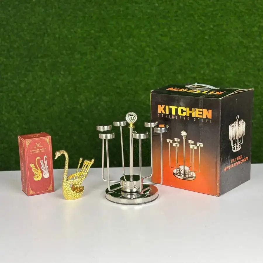 Stainless Steel Glass Holder & Swan Design Spoon Set Combo 2