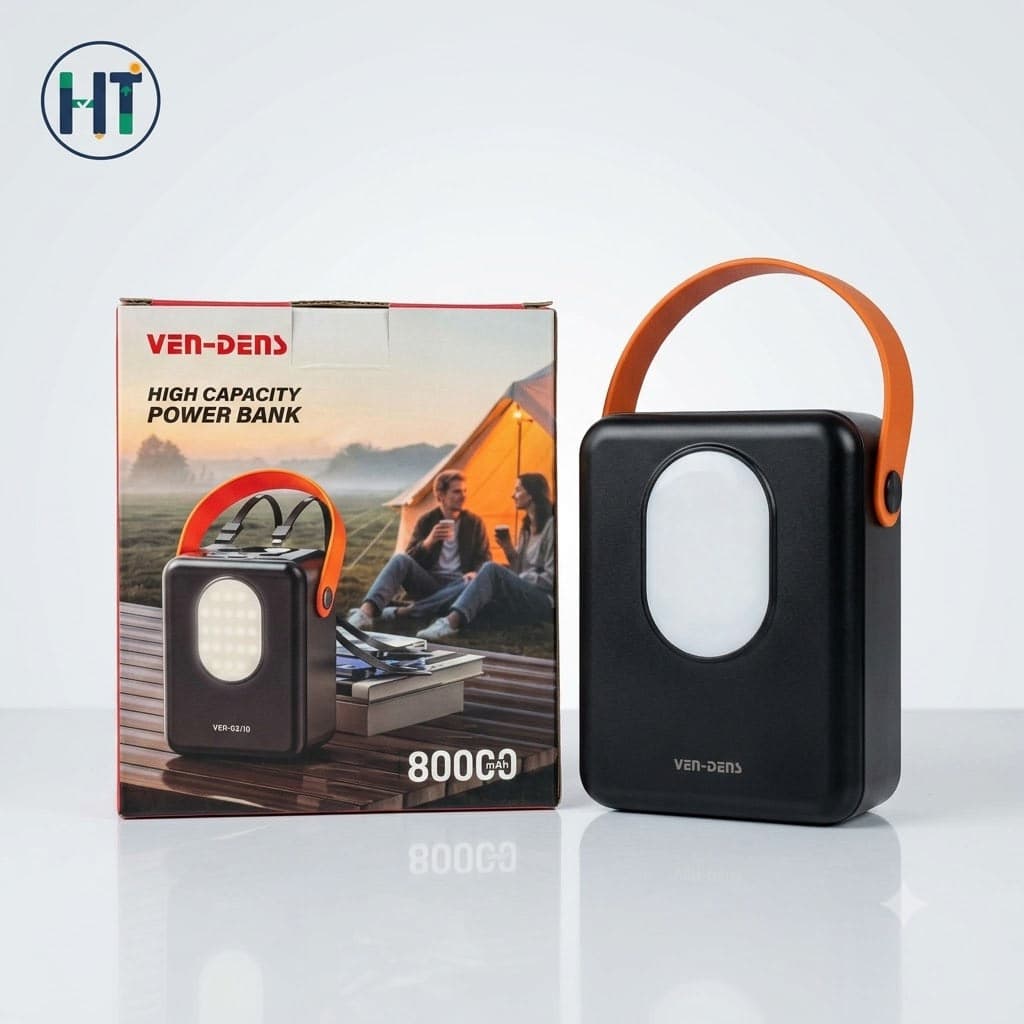 VEN-DENS 80000mAh High Capacity Power Bank with Built-in Cables & LED Light