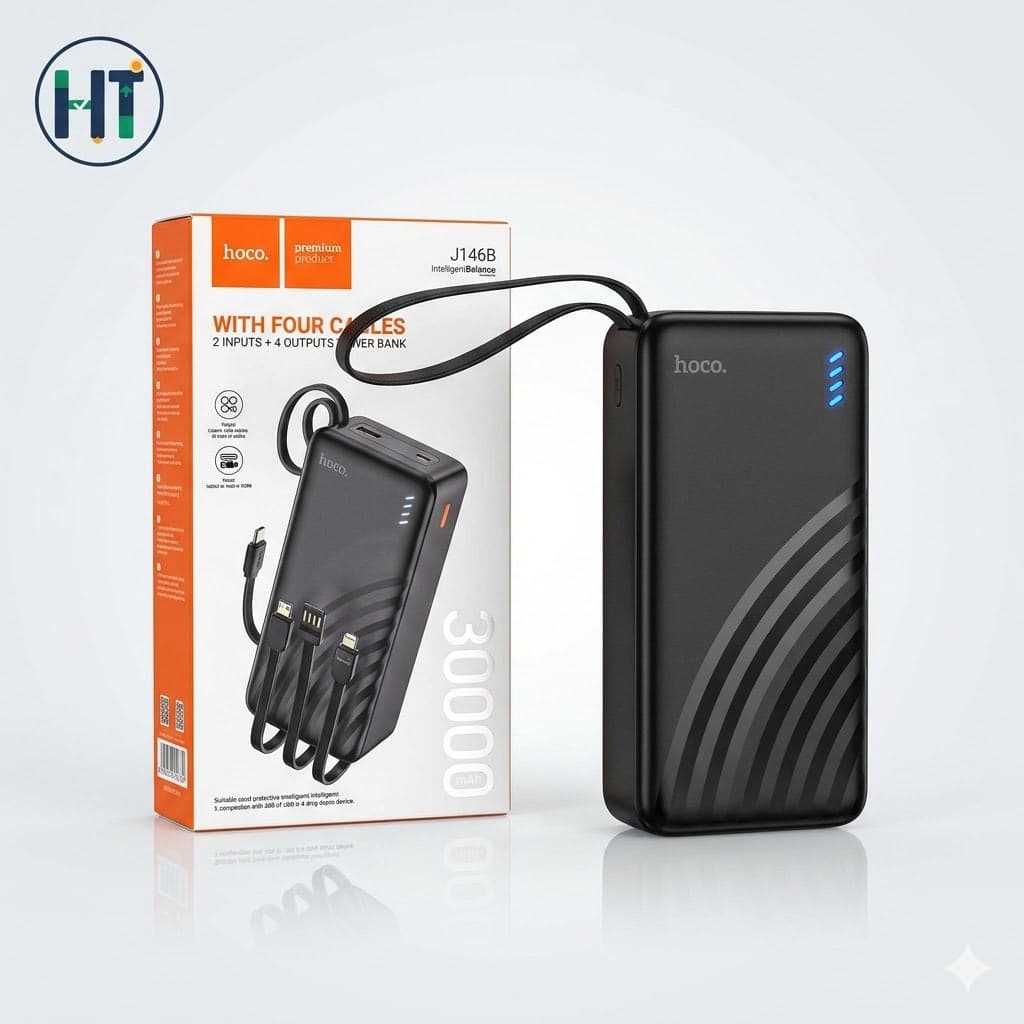Hoco J146B IntelligentBalance 30000mAh Power Bank (With Built-in 4 Cables)