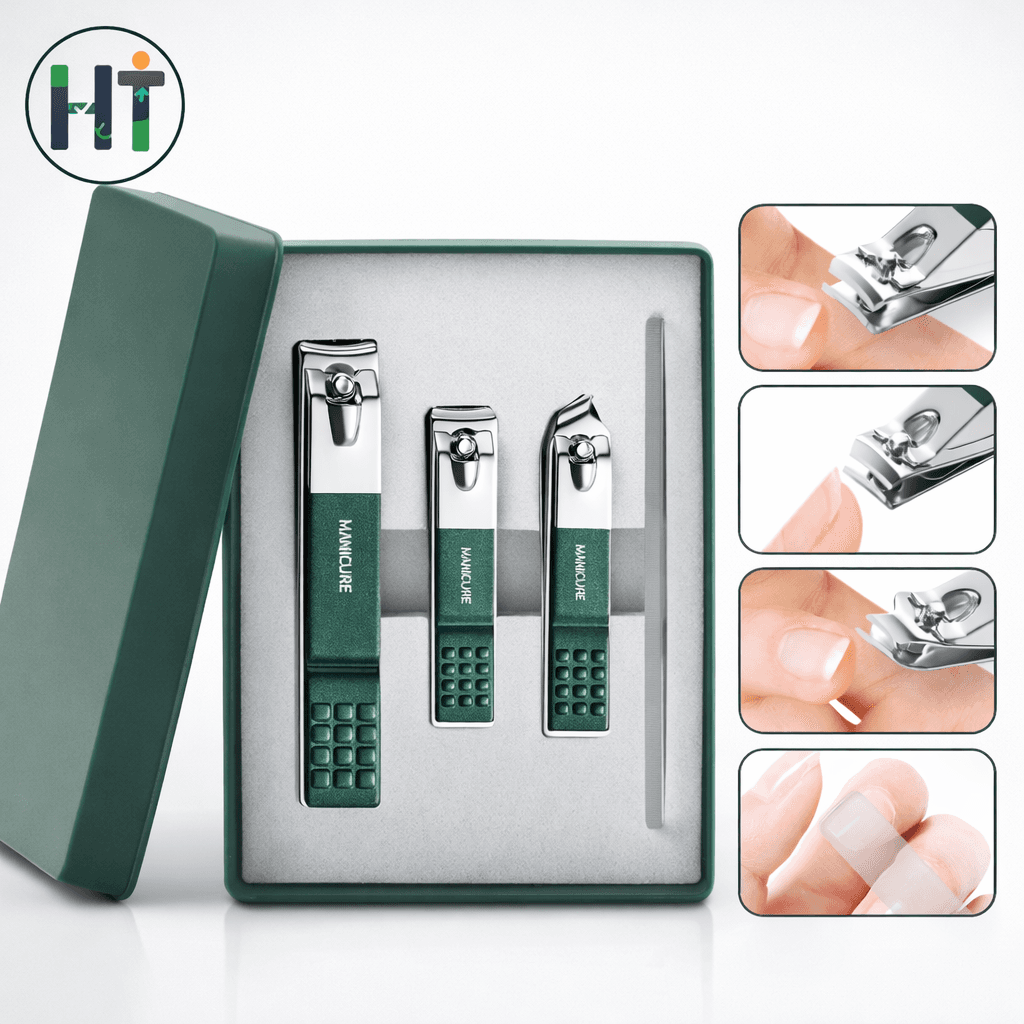 Nail Cutter Set, Ultra Sharp Sturdy Fingernail Toenail Clipper Nail Clipper with Glass file 4 Pcs set for men women adult nail cutter set for Thick Toenails & Nails (GREEN Set of 4 with Box)