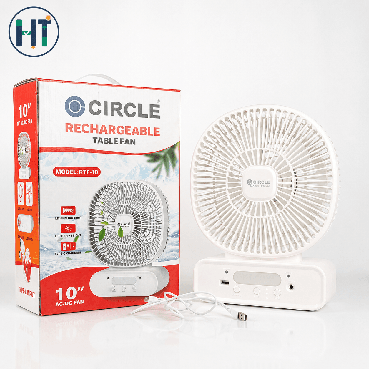 Circle RTF-10 Rechargeable Table Fan 10 Inch AC/DC Fan