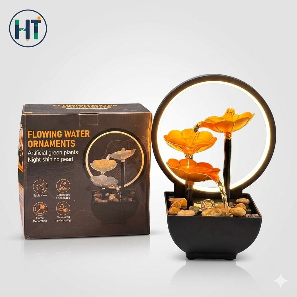 Premium Flowing Water Ornaments LED Fountain with Night-Shining Pearl & Iron Art Light Ring