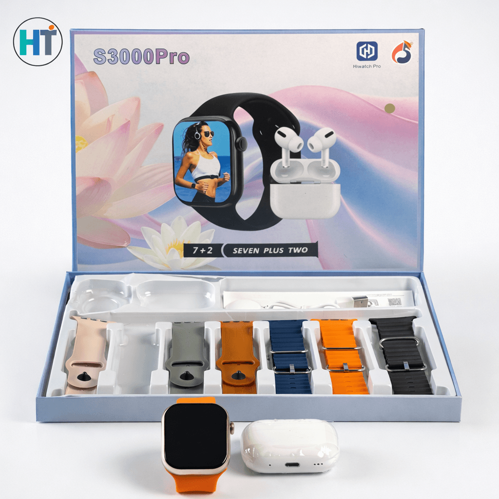 S3000 Pro 7+2 Smart Watch with Wireless Earbuds Combo