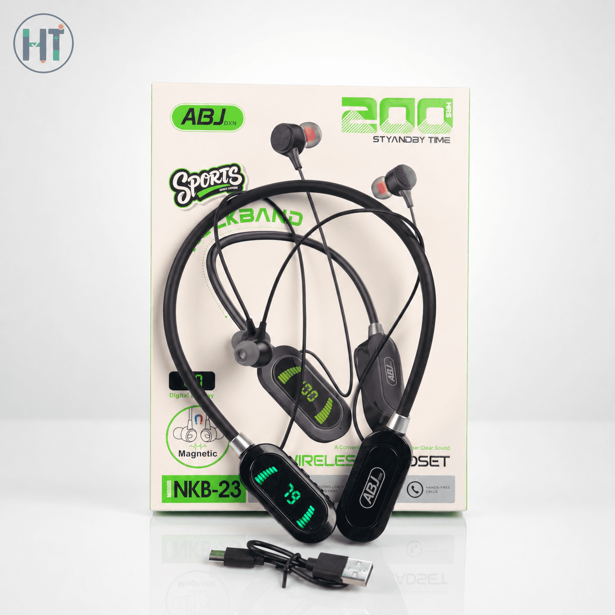 ABJ NKB-23 Wireless Magnetic Neckband – Bluetooth 5.3 Extra Bass Earphone 200H