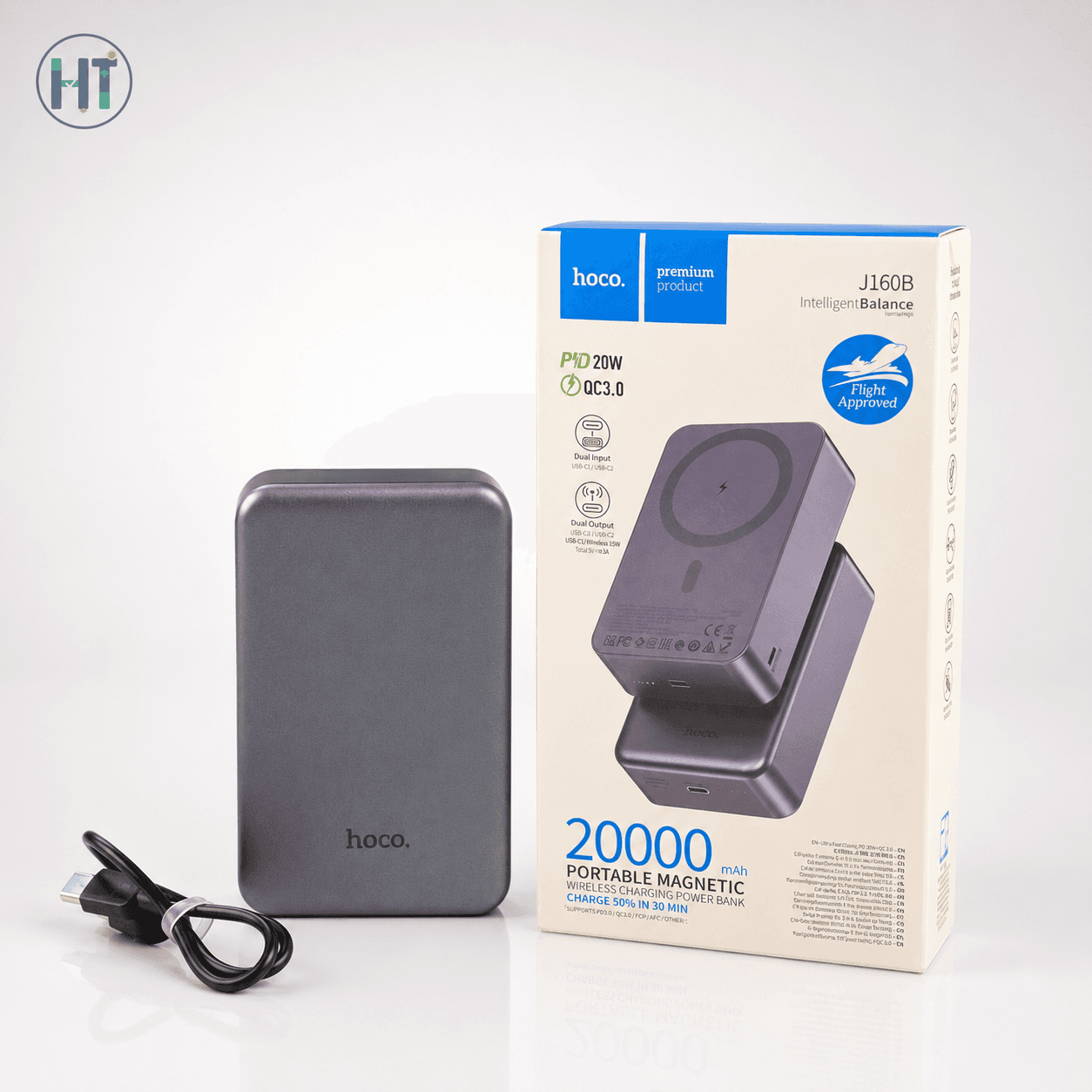 hoco J160B 20000mAh Magnetic Wireless Power Bank – PD 20W Fast Charging Portable Charger