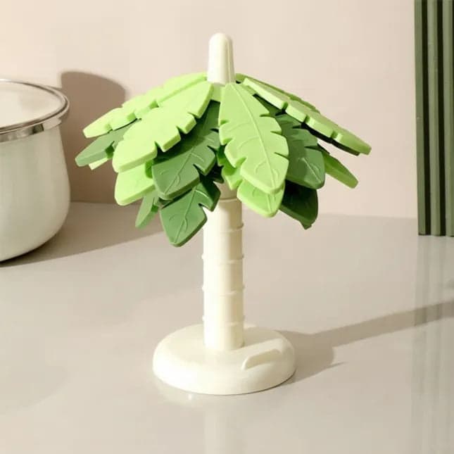 TPR Coconut Tree Heat-Resistant Coaster Set (4 Pcs) with Built-in Phone Stand 2