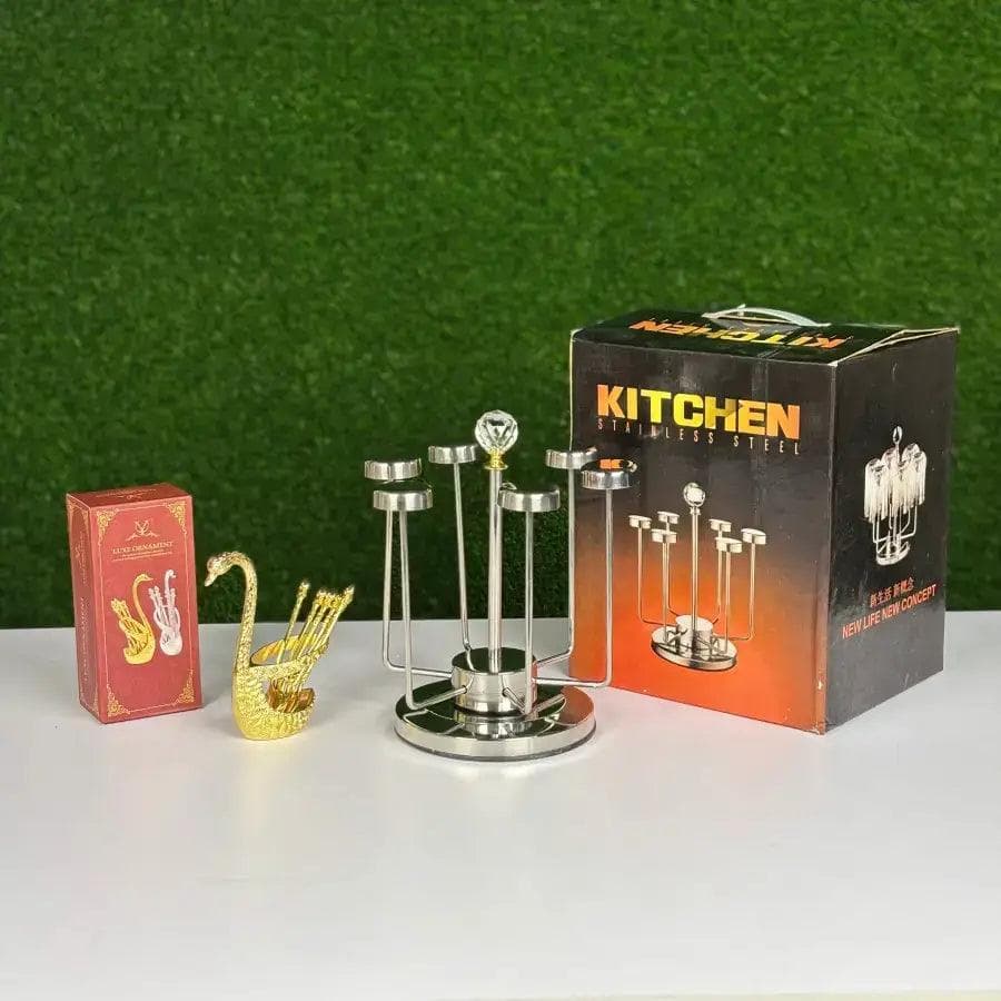 Stainless Steel Glass Holder & Swan Design Spoon Set Combo 3