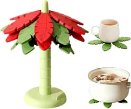 TPR Coconut Tree Heat-Resistant Coaster Set (4 Pcs) with Built-in Phone Stand