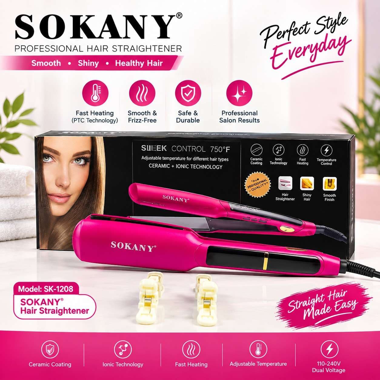 SOKANY HS-030 Sleek Control Hair Straightener – 750°F