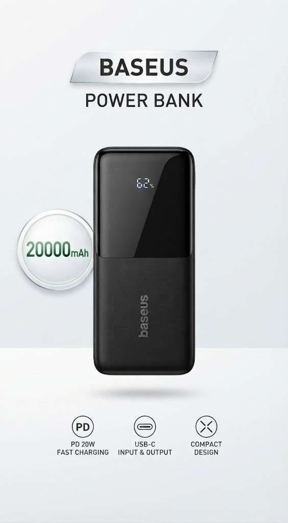 Baseus 20000mAh PD 20W Fast Charging Digital Display Power Bank