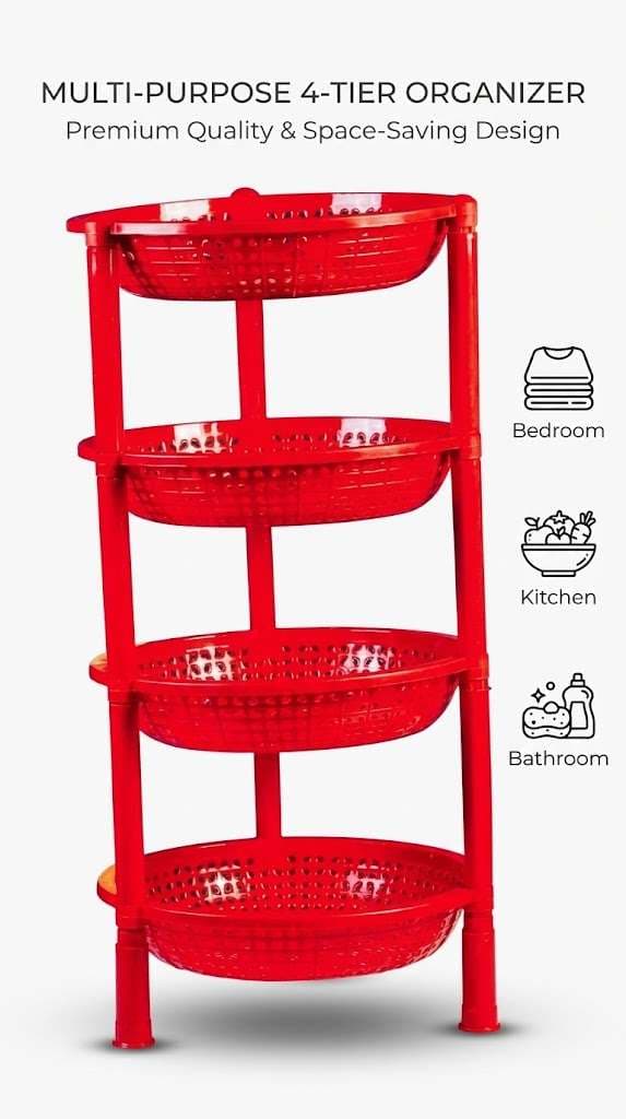 Premium 4-Tier Multi-Purpose Plastic Storage Rack & Organizer Basket