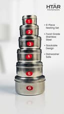 HTAR 6-Piece Premium Stainless Steel Nesting Container Set