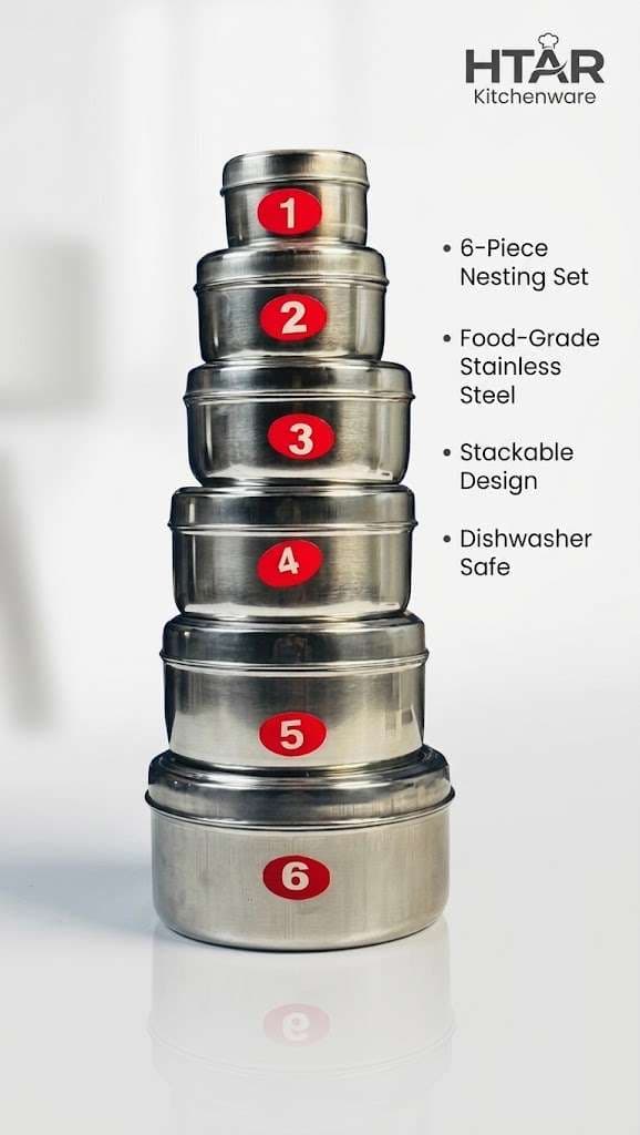 HTAR 6-Piece Premium Stainless Steel Nesting Container Set