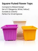 Multi-Color Square Fluted Planters - Set of 3 (Magenta, White, Yellow)