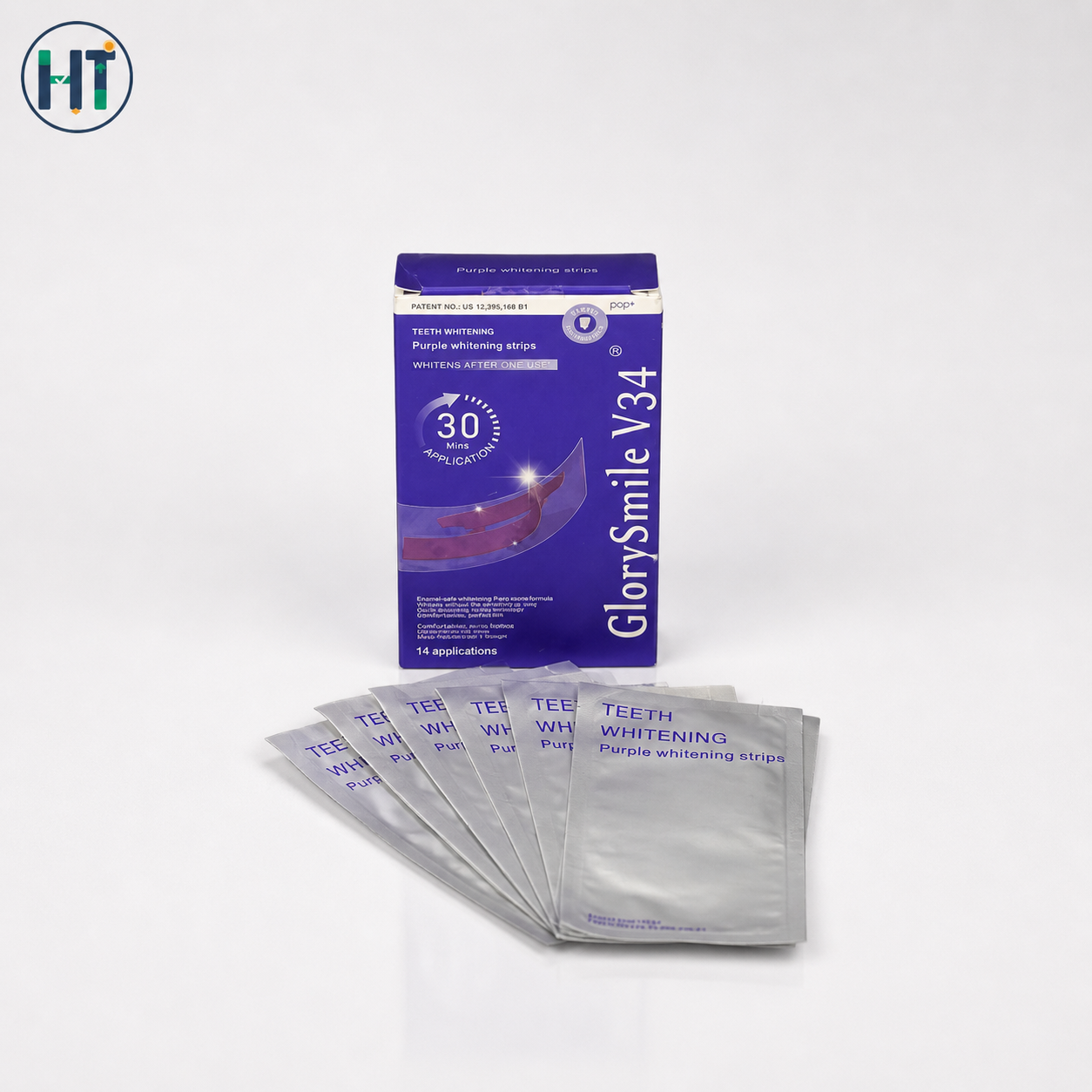 GlorySmile V34 Purple Teeth Whitening Strips – PAP+ Formula (30 Min Whitening, 14 Applications)