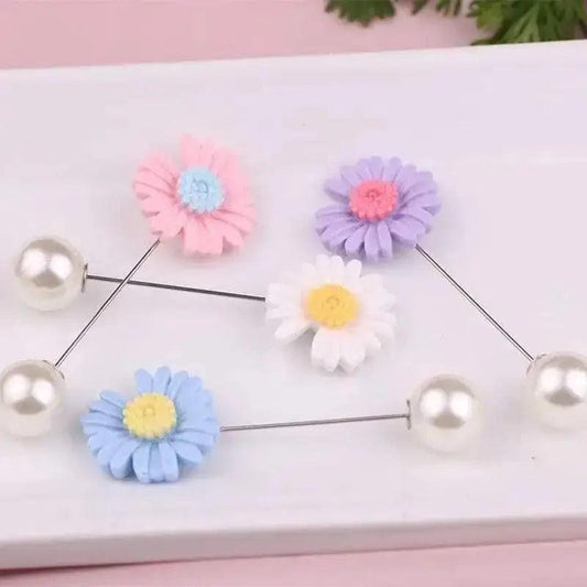 12 Pieces Sunflower Pearl Lock Hijab Pin  - HT Bazar