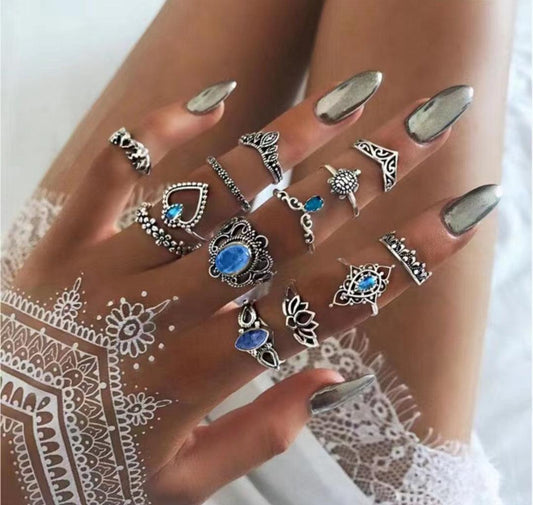 13 Pieces finger ring blue - HT Bazar